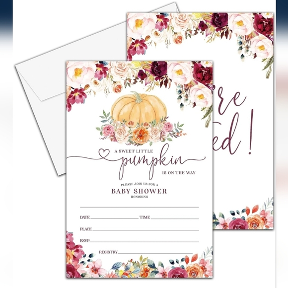 Floral Pumpkin Baby Shower Invitations 25ct - Picture 1 of 4